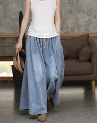 PLUS Size Loose Denim Wide Leg Pants Blue