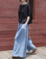 PLUS Size Loose Denim Wide Leg Pants Blue