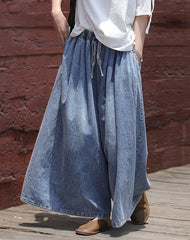 PLUS Size Loose Denim Wide Leg Pants Blue