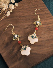 Pink Jade Four-leaf Retro Earrings