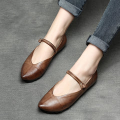 Handmade Pointed Toe Buckle Strap Retro Flats