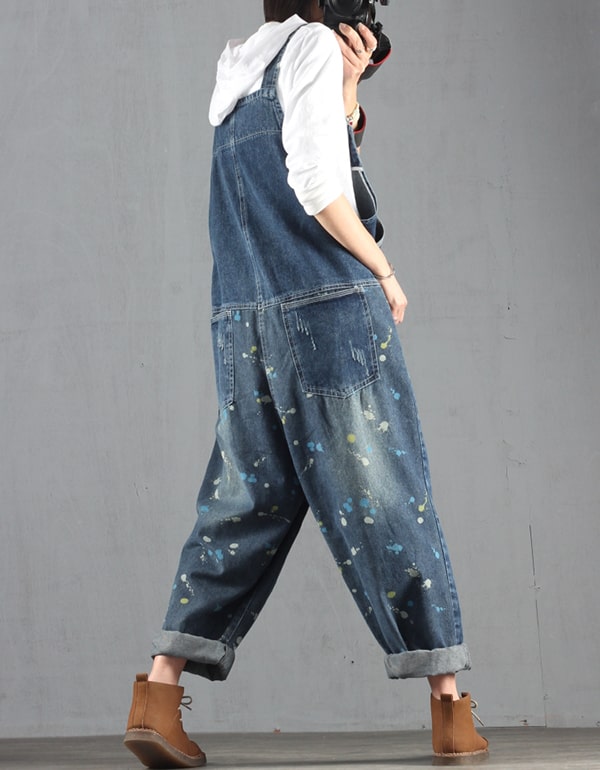 Printed Denim Loose Women Harem Jumpsuit