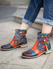 Printed Leather Jacquard Tassel Ankle Boots 36-42