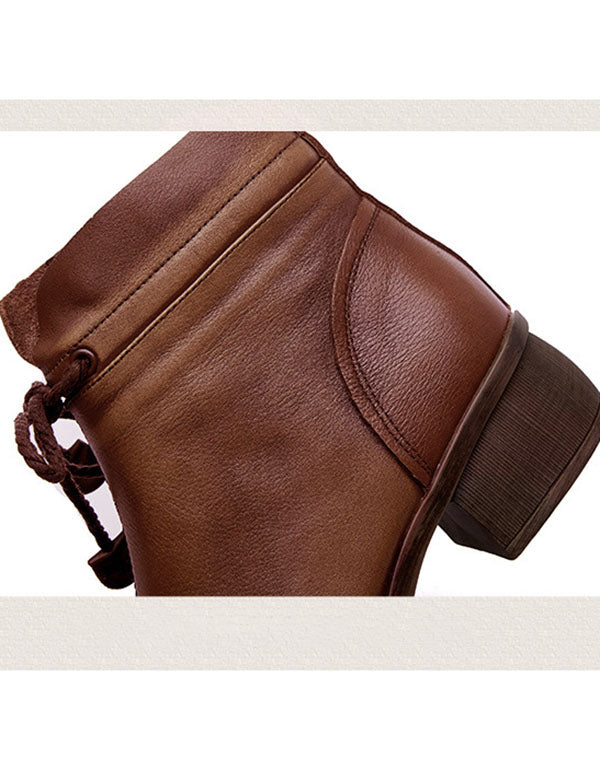 Leather Handmade Chunky Retro Short Boots