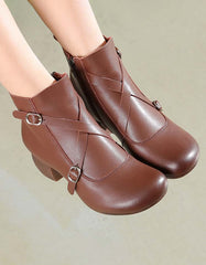 Retro Comfy Cross Buckle Chunky Boots