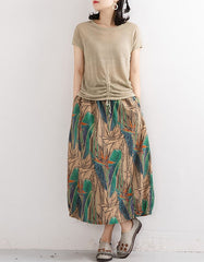 Retro Cotton Linen Printed Summer Skirt