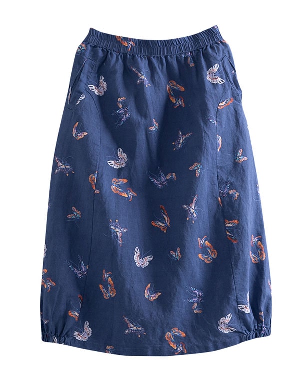 Retro Cotton Linen Printed Summer Skirt