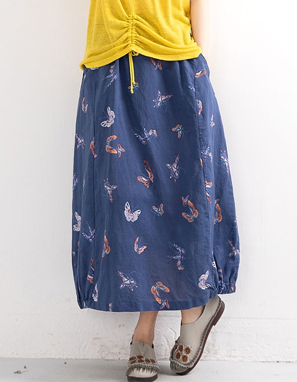 Retro Cotton Linen Printed Summer Skirt