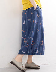 Retro Cotton Linen Printed Summer Skirt