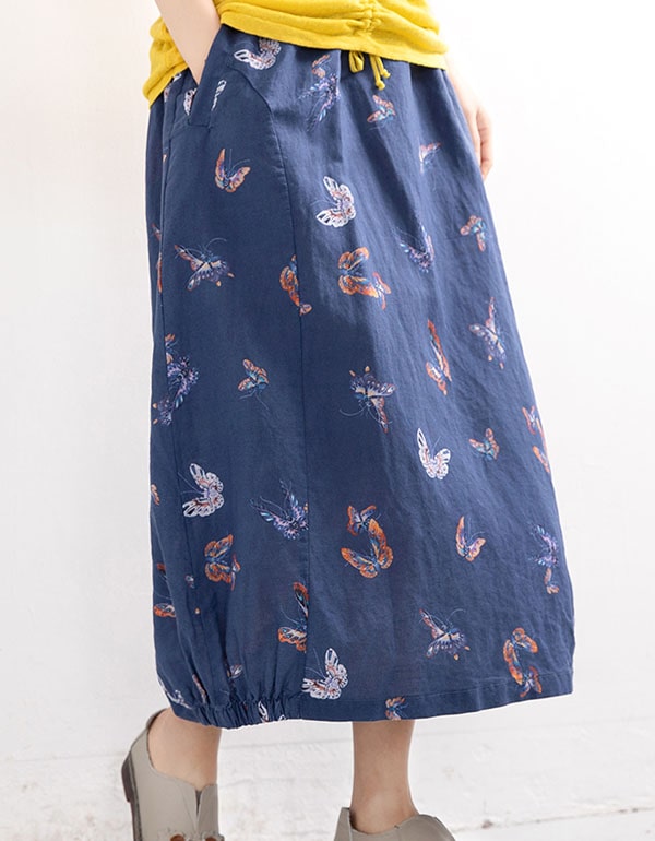 Retro Cotton Linen Printed Summer Skirt