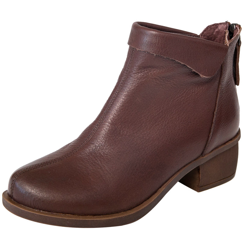 Retro Leather Chunky Heel Women's Boots