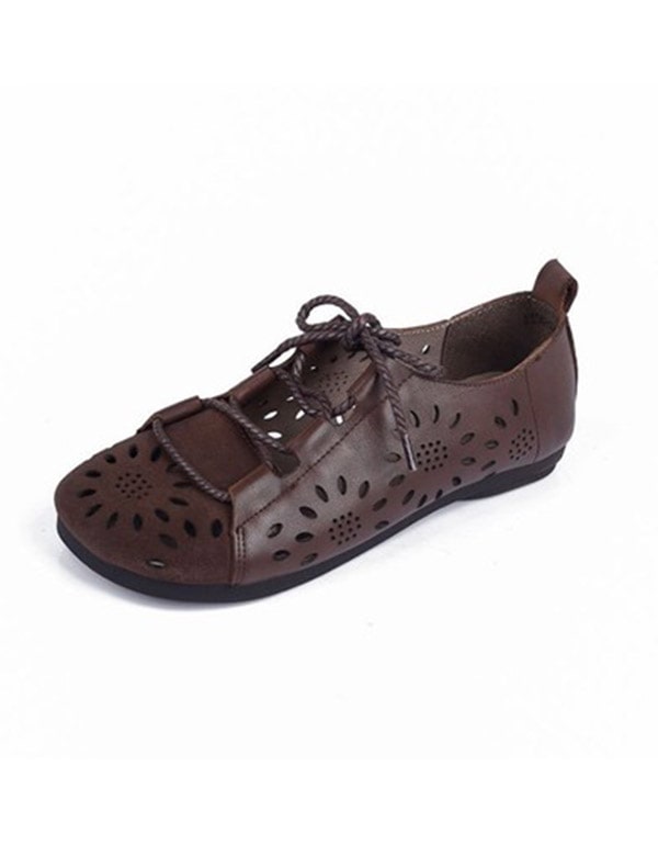 Retro Leather Cross Strap Women's Flats