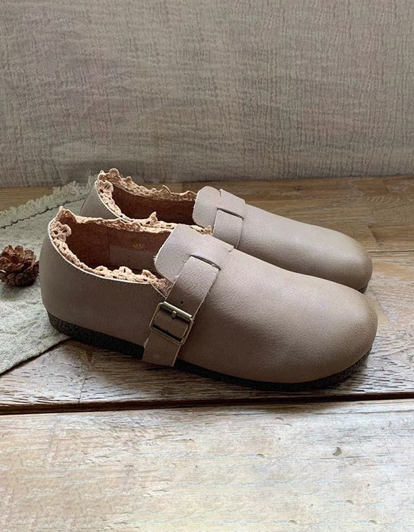 Women's Round Head Retro Leather Flats