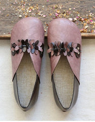 Retro Leather Flower Comfortable Flats