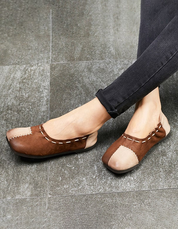 Retro Leather Handmade Patch Flat Shoes