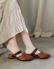 Retro Leather Low-Heeled Slippers