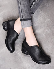 Retro Leather Shoes Non-Slip Chunky Heels