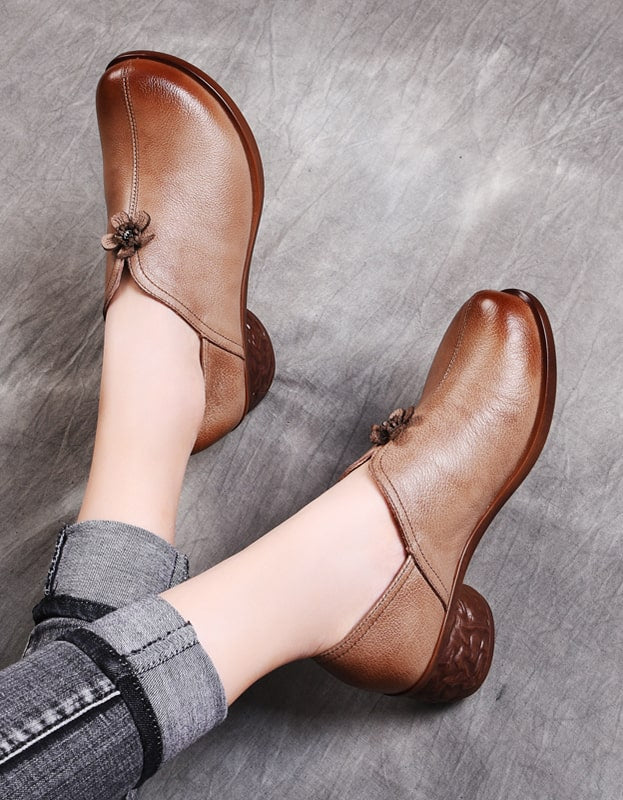 Retro Leather Shoes Non-Slip Chunky Heels