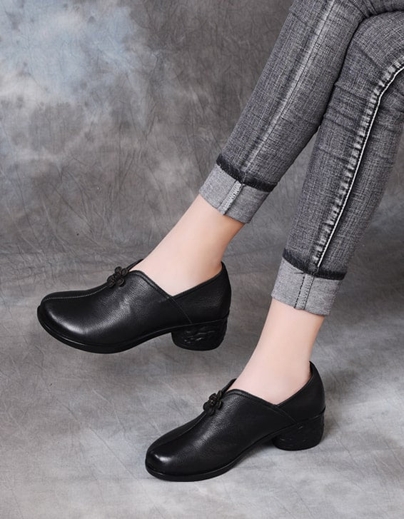 Retro Leather Shoes Non-Slip Chunky Heels