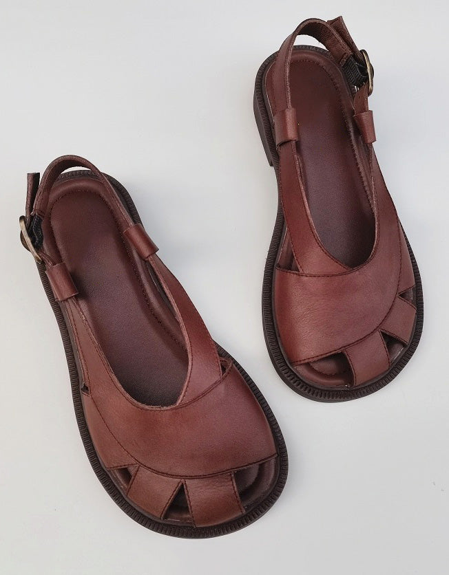 Retro Leather Wide Toe Box Sandals Slingback 35-41