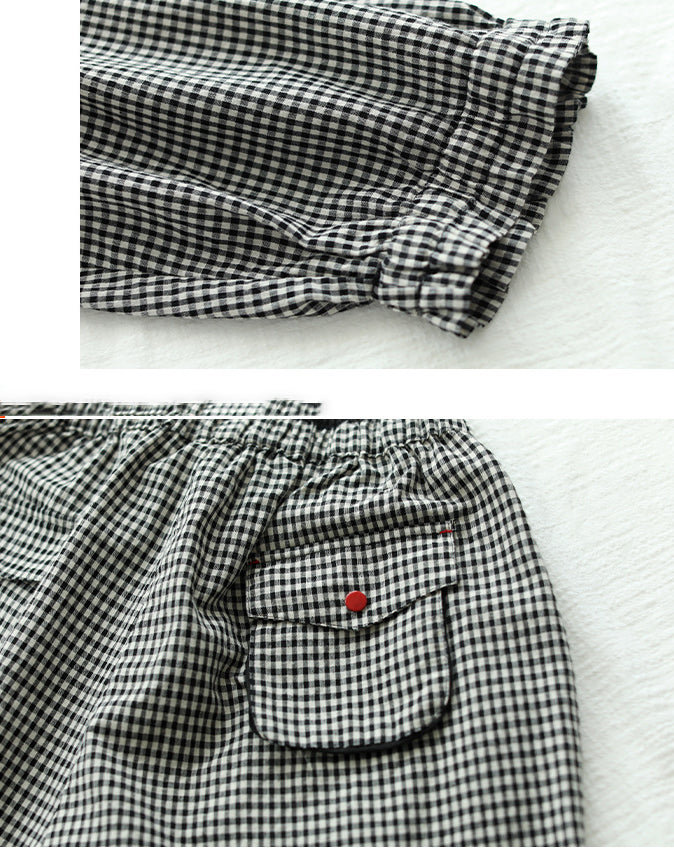 Retro Plaid Cotton Linen Loose Pants