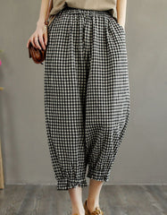 Retro Plaid Cotton Linen Loose Pants