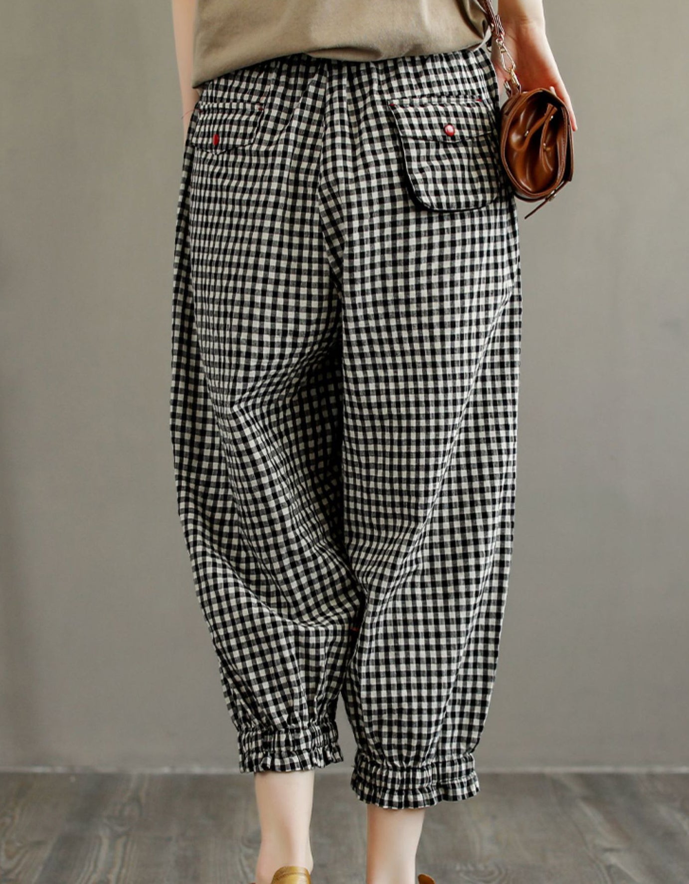 Retro Plaid Cotton Linen Loose Pants