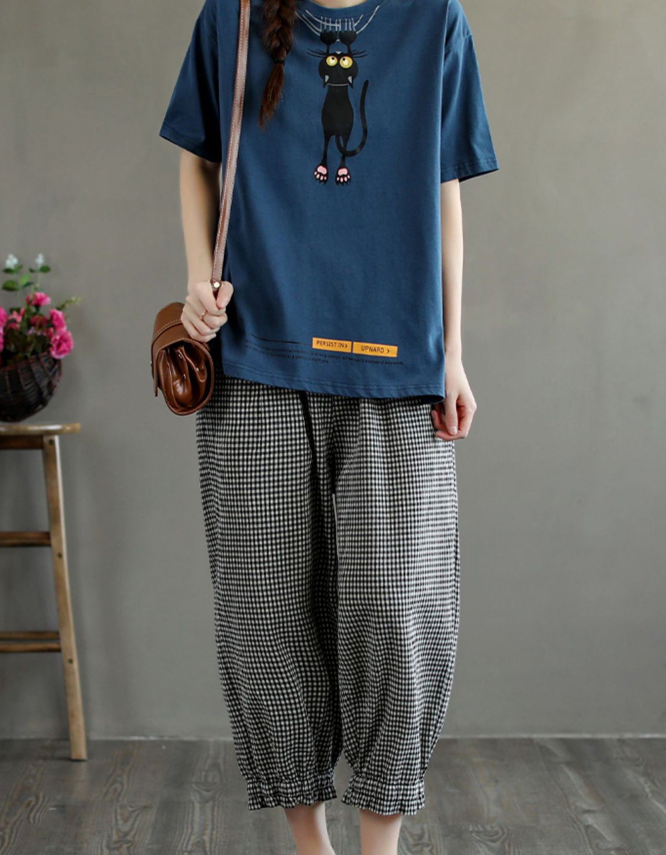 Retro Plaid Cotton Linen Loose Pants