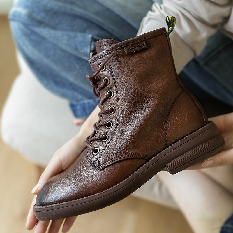 Retro Leather Seven Eyelets Lace-up Martin Boots