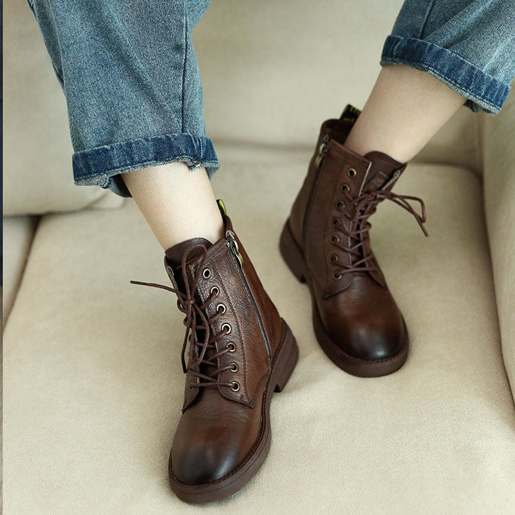 Retro Leather Seven Eyelets Lace-up Martin Boots