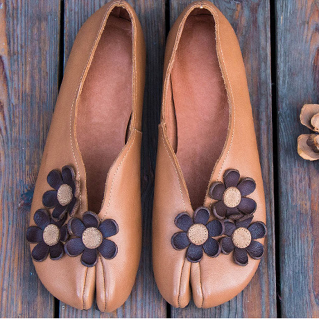 Retro Flowers Feet Split Handmade Flats