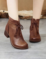 Leather Handmade Chunky Retro Short Boots