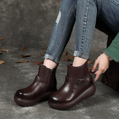 Retro Wedge Buckle Women's Boots