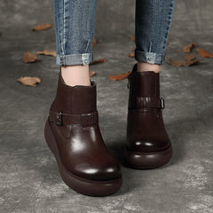 Retro Wedge Buckle Women's Boots