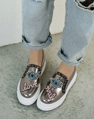 Rhinestone Silver Thick Heel Casual Shoes