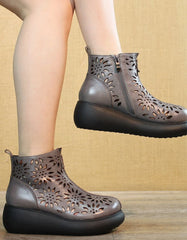 Round Head Retro Leather Summer Boots