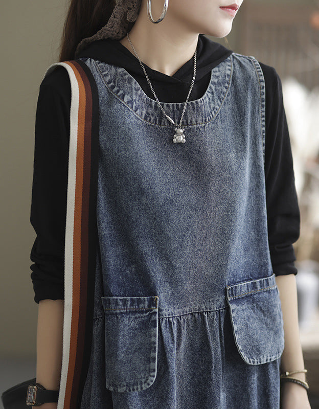 Round Neck Casual Loose Denim Dress