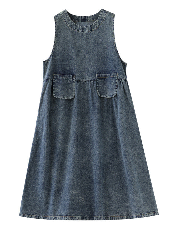 Round Neck Casual Loose Denim Dress