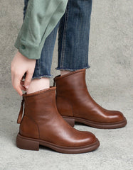 Round Toe Back Zip Autumn Ankle Boots