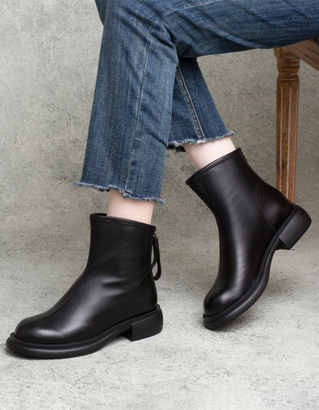 Round Toe Back Zip Autumn Ankle Boots