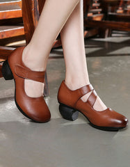 Round Toe Front Velcro Chunky Heels