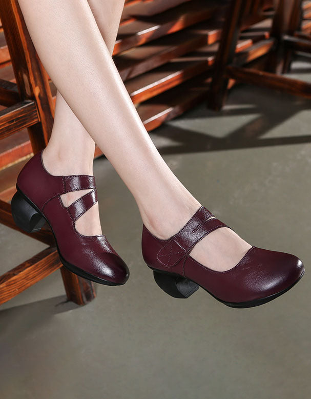 Round Toe Front Velcro Chunky Heels