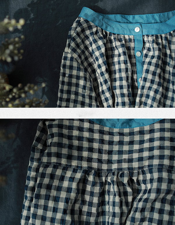 Cotton Linen Gingham Short-sleeve Shirt