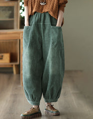 Side Pocket Corduroy Elastic Waist Loose Casual Pants