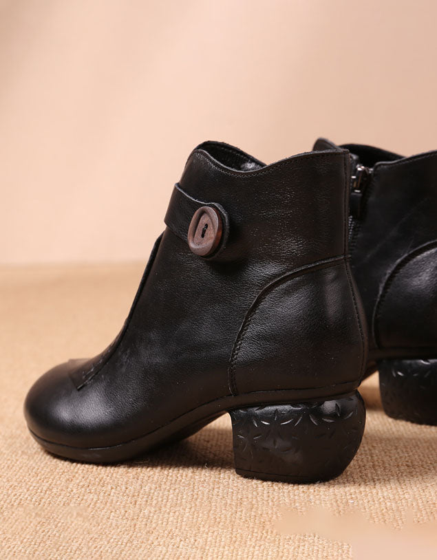 Side Buckle Retro Chunky Heel Boots