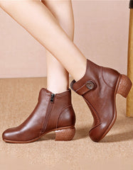 Side Buckle Retro Chunky Heel Boots