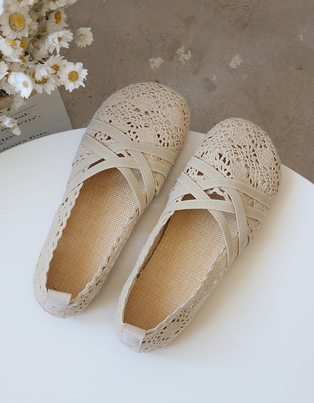 Soft Bottom Front Strappy Lace Flats