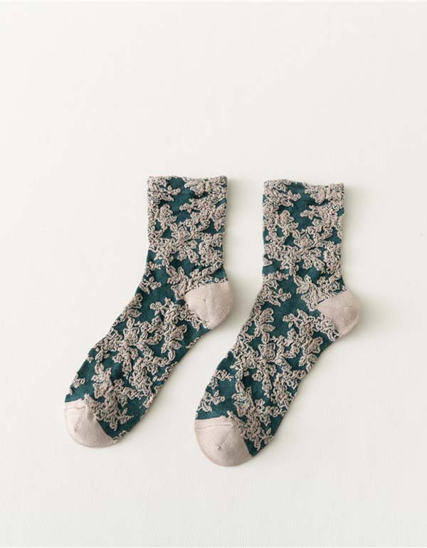 2 Pairs Spring Color Vintage Floral Cotton Socks