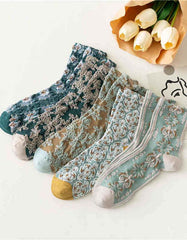 2 Pairs Spring Color Vintage Floral Cotton Socks