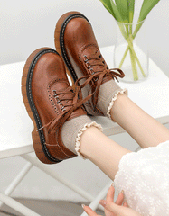 Spring Round Toe Lace-up Mary Jane Shoes